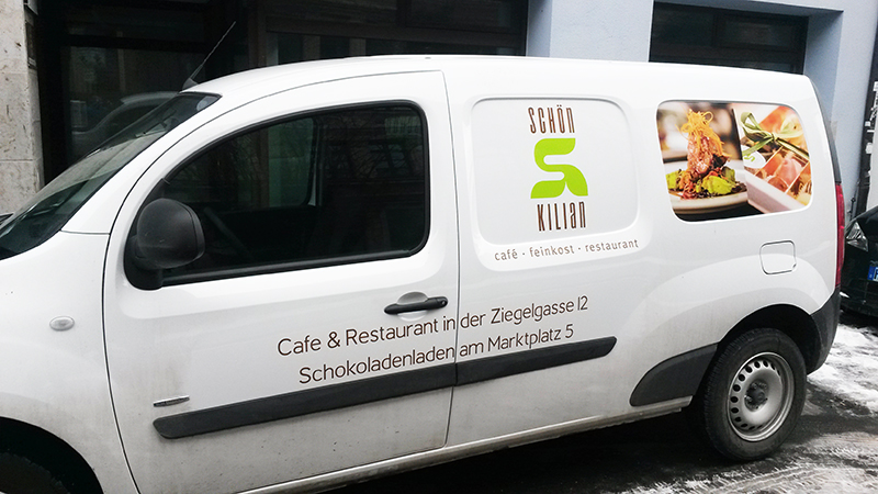 Fahrzeugbeschriftung für Restaurant & Schokoladenladen Kilian Schön
