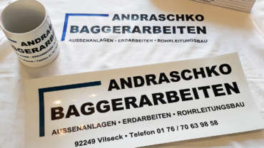Textildruck, Firmentafel & Werbeartikel für Andraschko Baggerarbeiten